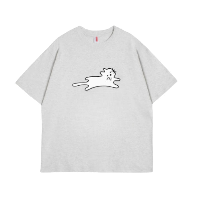 Grey Botanical Cat Graphic T-Shirt