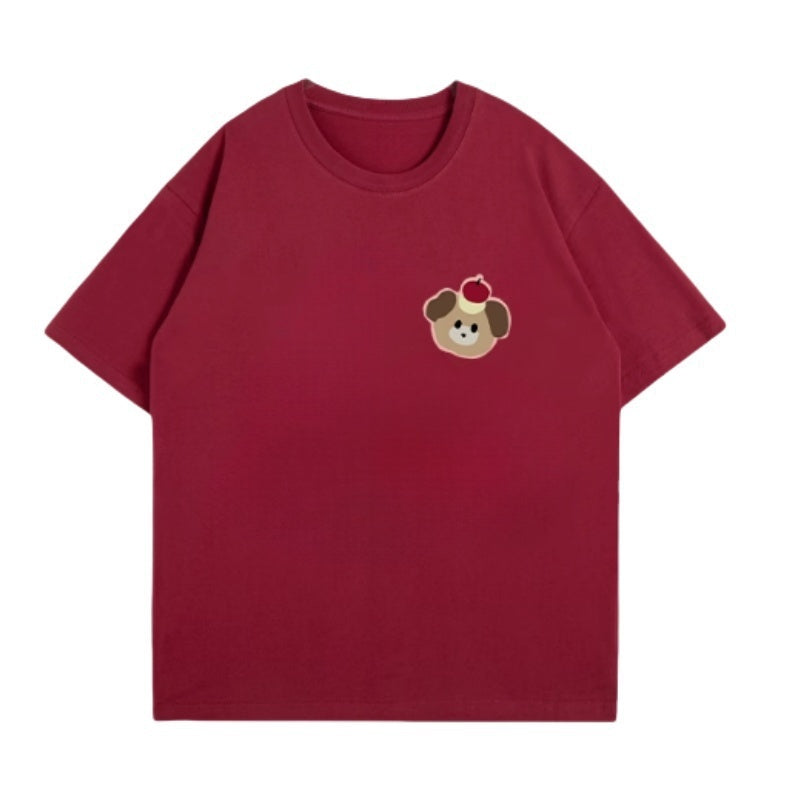 Playful Puppy Print Burgundy T-Shirt