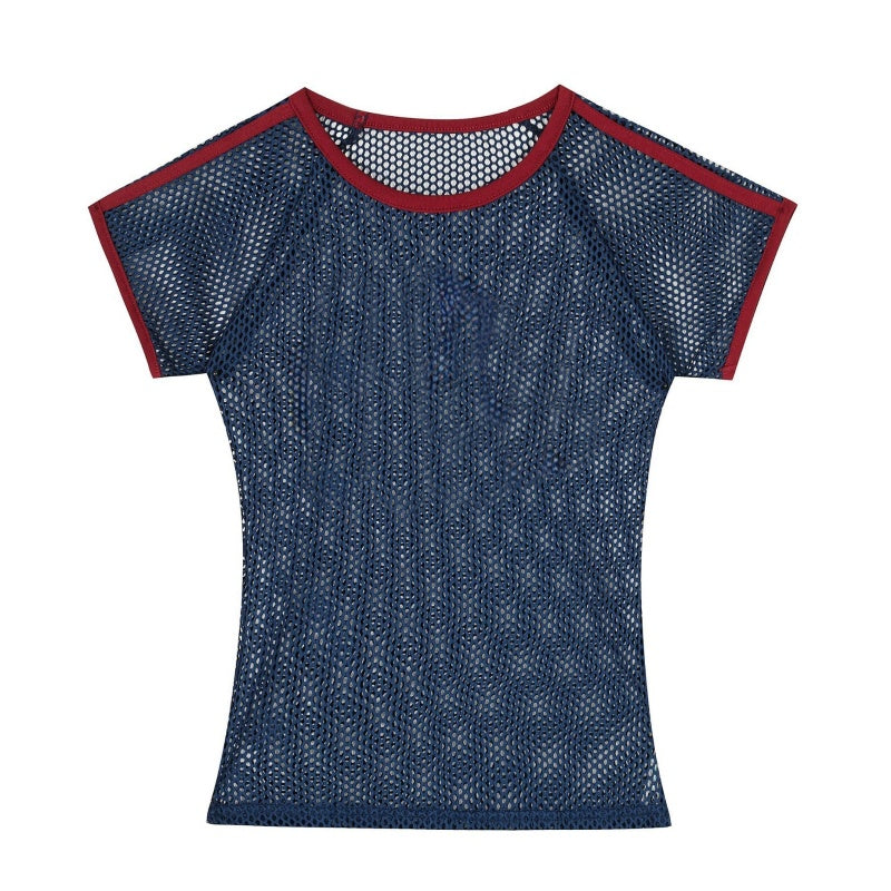 Blue Airy Mesh Graphic T-Shirt